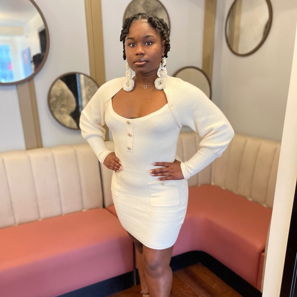 Express Cream Bodycon Mini Sweaterdress (size small)